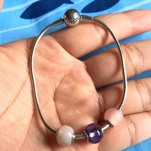 Authentic Pandora Snake Bracelet with 3 Charms EUC